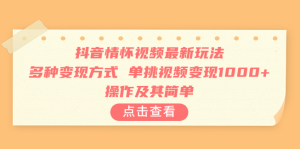 抖音情怀视频最新玩法，多种变现方式，单挑视频变现1000+，操作及其简单-虎哥说创业